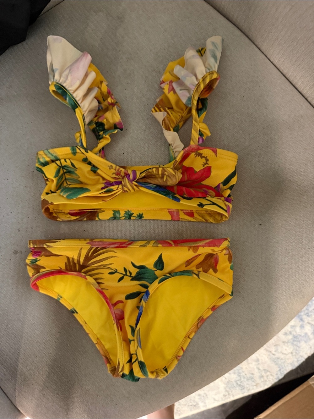 Zimmermann Yellow Floral Knot Bikini Top